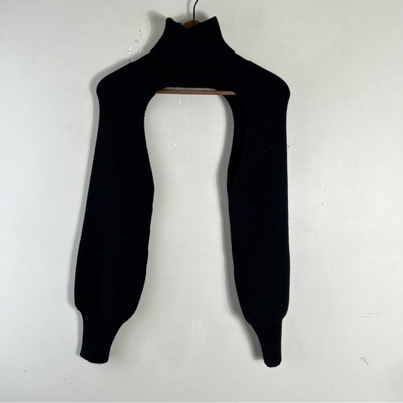 Zara Women’s Black Ribbed Knit Arm Warmer Turtleneck Size Medium Bubble Sleeve - Picture 8 of 13